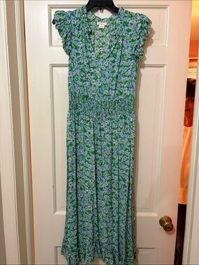 Shoshanna Blue and Green Floral Maxi Dress